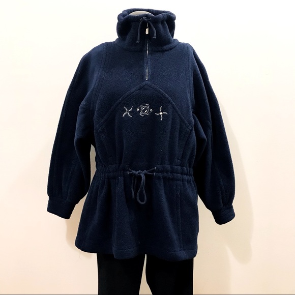 V de V Paris Sweaters - Vintage 1980’s V de V Paris navy ‘Polartec’ embroidered sweater. Size L. EUC